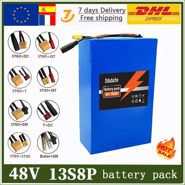 Lithium-Akkupack 48V 100Ah 13S8P für Motorroller mit integriertem 50A BMS in Blau - Bild 1