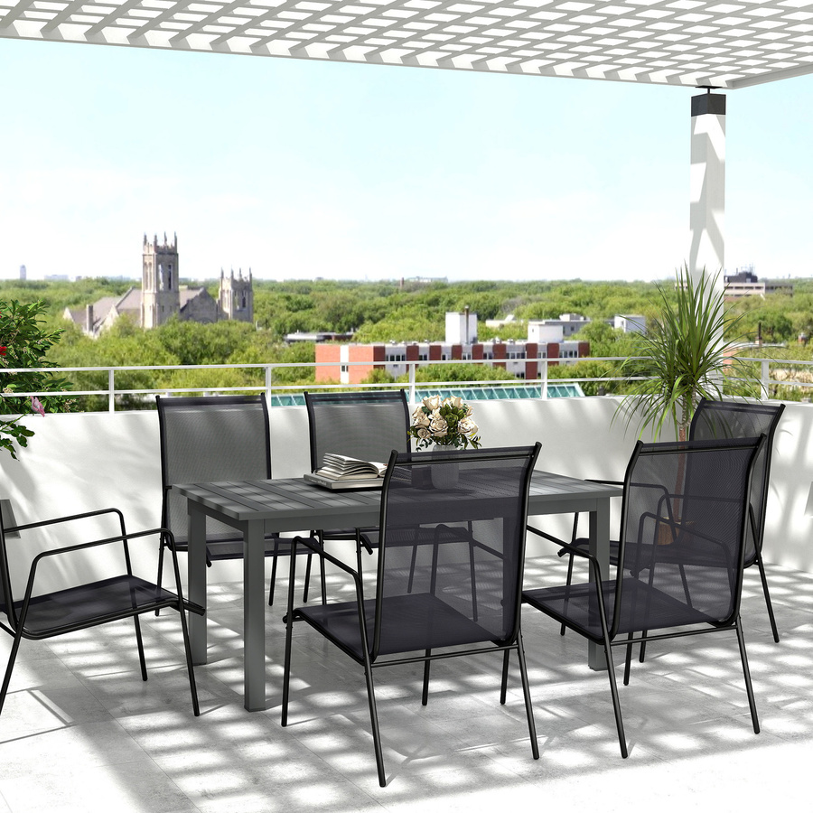 Outsunny Gartentisch aus Aluminium in Grau mit Lamellenoptik, erweiterbar für Garten und Terrasse, B/H/L: 90 x 73 x 220 cm - Bild 2