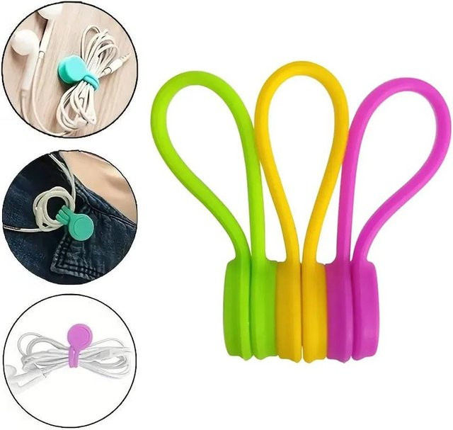 3 Stück magnetische Silikon-Kabelbinder in Multicolour zur Kabelorganisation und zum Bündeln von Kopfhörerkabeln - Bild 1