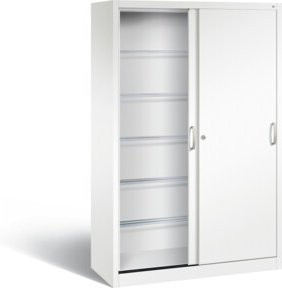 C+P Schiebtürenschrank Acurado in Verkehrsweiß mit Metallkorpus und verstellbaren Regalböden, H: 195 cm, B: 120 cm, T: 50 cm - Bild 1