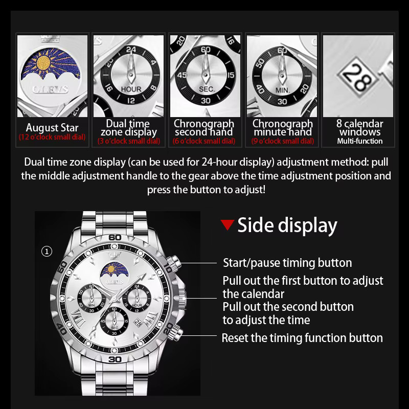 OLEVS Armbanduhr, Chronograph, Quarz, Edelstahl, Schwarz, Herren - Bild 5