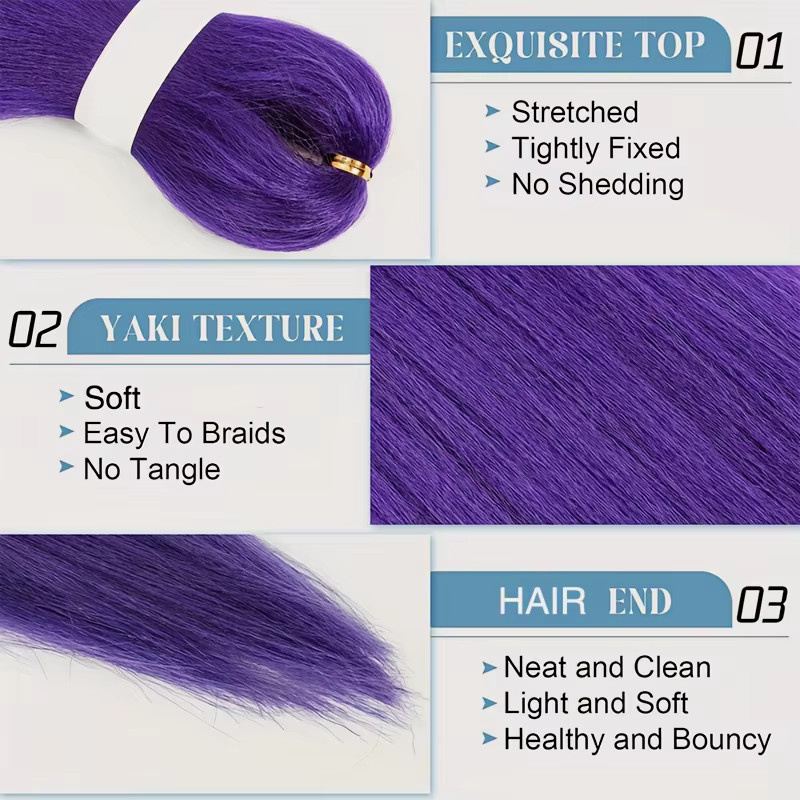 ISIGROSI Haarverlängerung Yaki Synthetisch, 3 Teile, Lila, 20'' - Bild 3