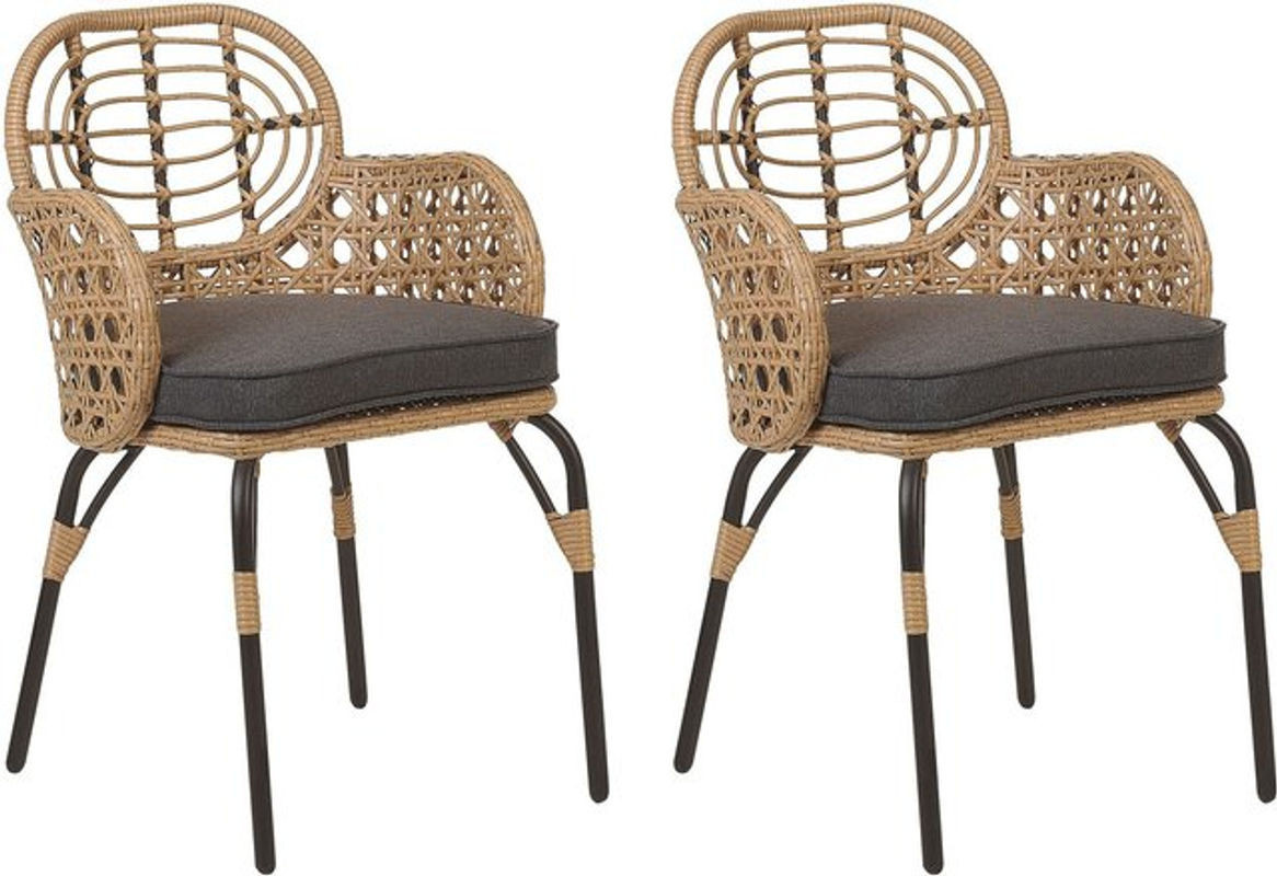 Beliani Set aus 2 Stühlen und Sitzkissen Pratello in Grau aus Polyrattan im Bohemian Stil - Bild 1