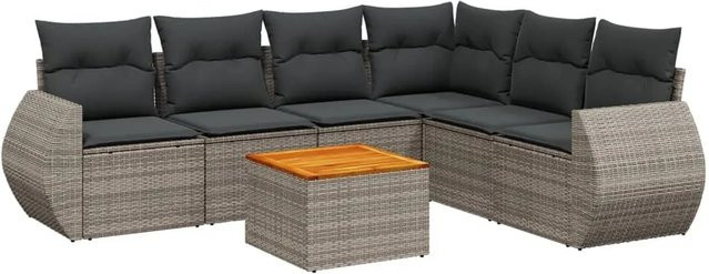 vidaXL 7-tlg. Garten-Sitzgruppe in L-Form mit Kissen in Grau - Bild 1