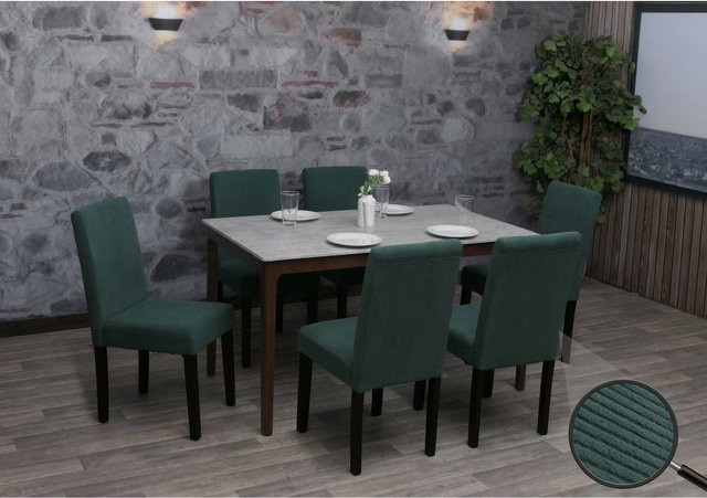 6er-Set Esszimmerstühle Littau von MCW aus Cord und Holz in Grün - Bild 1