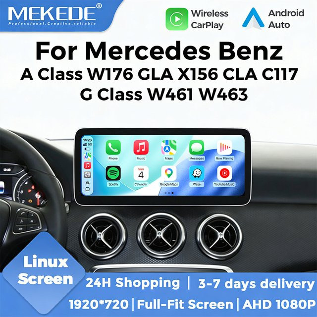 MEKEDE Kabelloses CarPlay und Android Auto Display für Mercedes Benz A GLA CLA G-Klasse, 10,25 Zoll, Schwarz, mit Bluetooth und WiFi - Bild 1