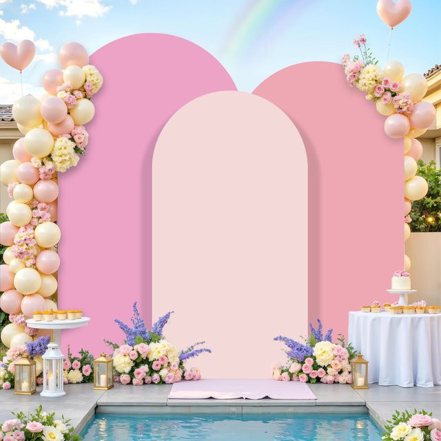 Yeele Personalisierter 2-seitiger Fotohintergrund mit gewölbtem Cover in Rosa für Babyparty, Geburtstag oder Hochzeit - Bild 1