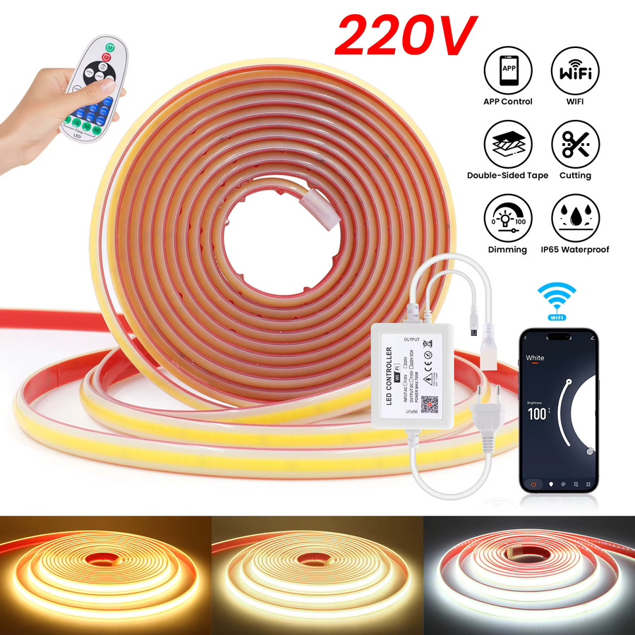 Tuya WiFi Smart COB LED-Lichtleiste Weiß, dimmbar, CCT, wasserdicht, kompatibel mit Amazon Alexa, AC 220V - Bild 4