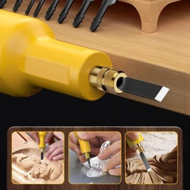LTOOLS Multifunktionales elektrisches Schnitzwerkzeug-Set, handgehaltenes Lithium-Elektro-Meißel für Holz und Gips, Gelb - Bild 1