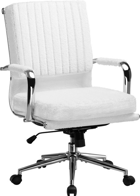 COMHOMA Chefsessel Ergonomischer Bürostuhl mit Armlehnen aus Teddy Samt-Stoff in Weiß - Bild 1