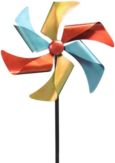 Lex Windrad Windspiel aus Metall als Gartendeko für Balkon und Terrasse in Rot Gelb Petrol und Multicolour - Bild 1