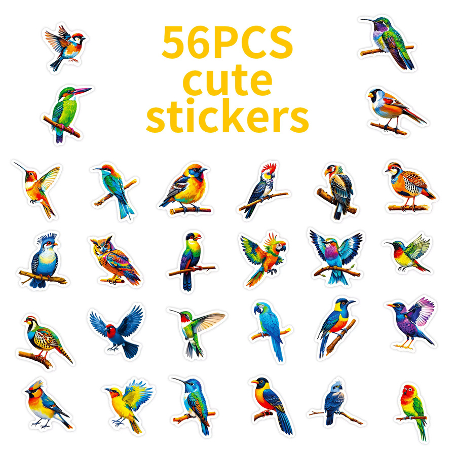 56 oder 112 Stück bunte Vogel-Doodle-Aufkleber mit klarem Muster für Telefon, Fenster, Kühlschrank und Möbel - Bild 3