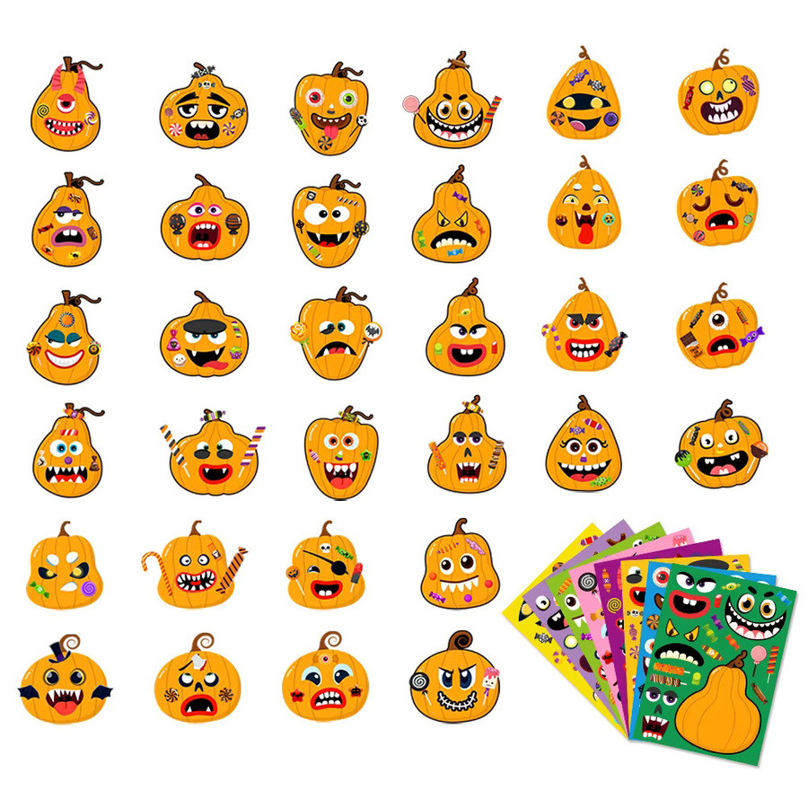 WEIGAO Halloween Aufkleber mit süßen Kürbis-Motiven in Mehrfarbig für DIY Party-Dekorationen und Geschenke - Bild 3