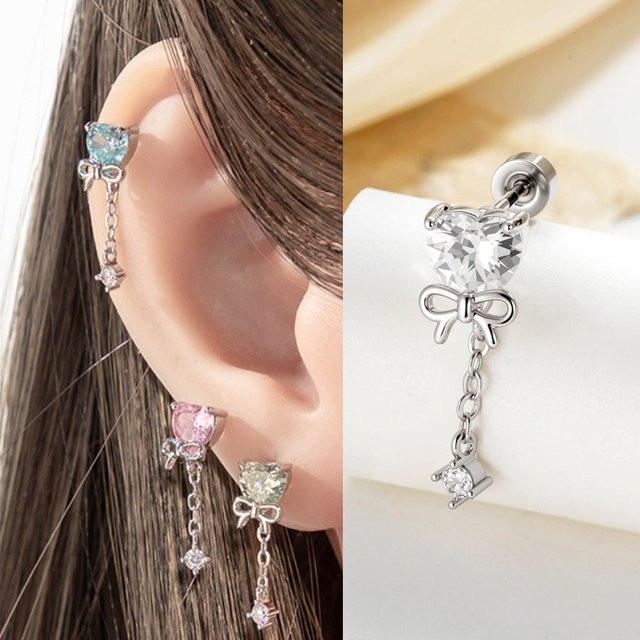 Mling Ohrringe mit Kette, Schleifenknoten, Kubischer Zirkonia, Titan, Damen - Bild 1