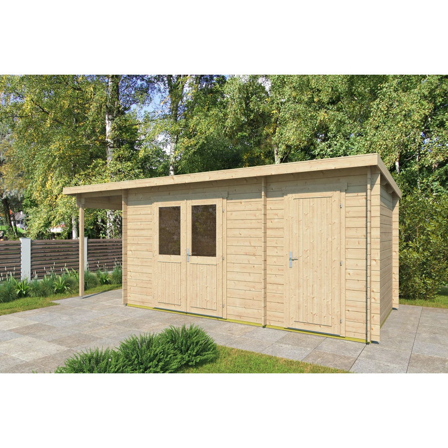 Fjordholz Gartenhaus Modell Gent 28 Blockhaus in Grau und Beige aus imprägniertem Holz - Bild 2