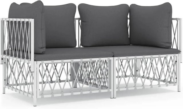 vidaXL 2-tlg Garten-Lounge-Set in L-Form aus pulverbeschichtetem Stahl mit Kissen in Weiß - Bild 1