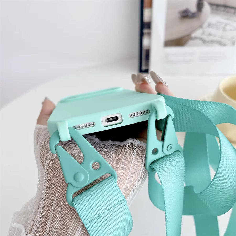 szHAIyu Silikon Soft Cover Handyhülle mit Crossbody Lanyard Strap für iPhone in Braun - Bild 1