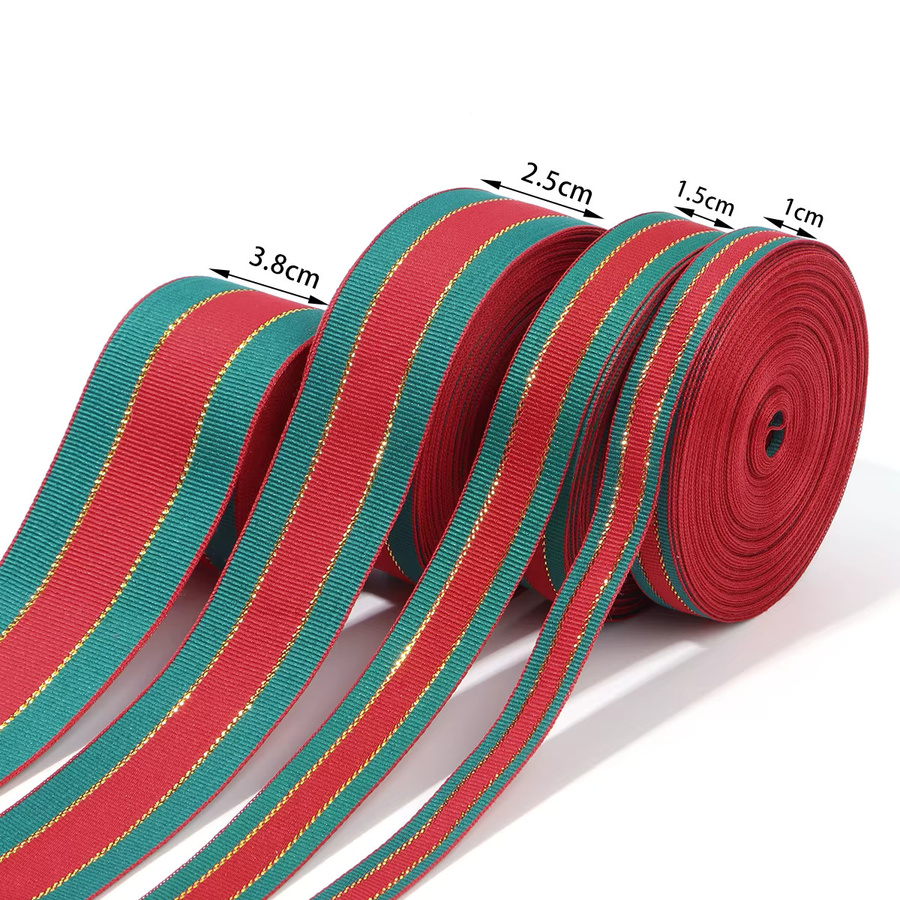 Polyester Geschenkband im Weihnachtsdesign mit rot-grünen Streifen für deine DIY-Geschenkverpackung - Bild 3