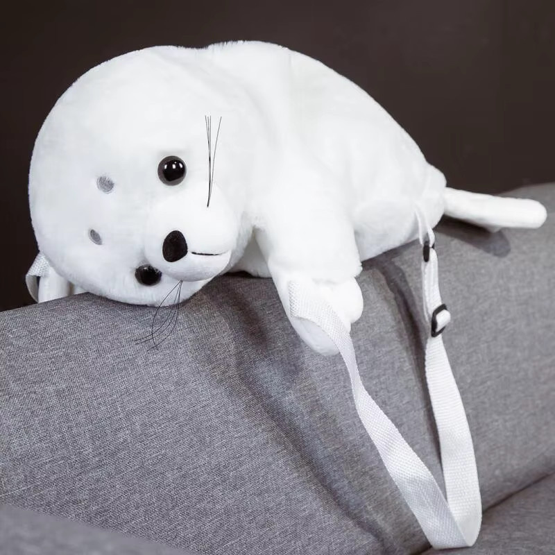 pangcangshu Liegendes Siegel Rucksack, Plüschtier, 50 cm, Weiß - Bild 3