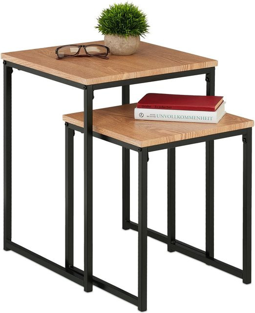 Relaxdays Beistelltisch 2er Set aus Eisen und MDF in verschiedenen Farben, B/T/H: 40 x 40 x 54 cm - Bild 1