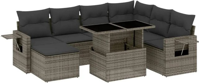 vidaXL 8-tlg Garten-Sofagarnitur aus Poly-Rattan in Dunkelgrau mit Kissen und L-Form - Bild 1