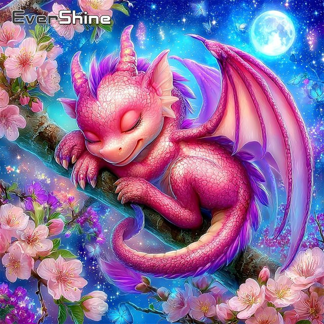 EverShine 5D Diamant-Mosaik Drache mit Kirschblüten als Strass-Stickerei Wanddekoration in Multicolour, Breite: 20 cm, Höhe: 20 cm - Bild 1