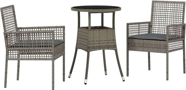 vidaXL Garten Essgruppe aus Polyrattan, 3-teilig, Grau, Modernes Design für Garten, Balkon und Terrasse - Bild 1