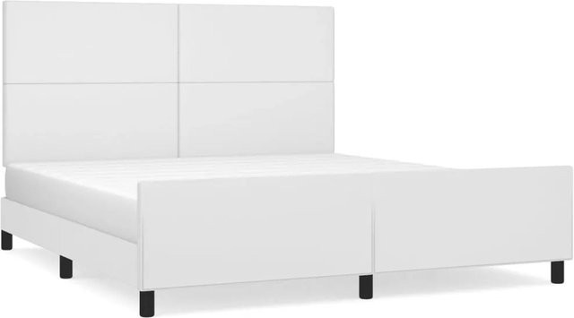 vidaXL Bettgestell mit Kopfteil in Weiß aus Kunstleder, B/T/H: 160 x 200 x 128 cm - Bild 1