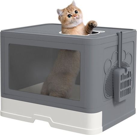 PawHut Katzentoilette mit Deckel und Schaufel aus Kunststoff, grau, B/T/H: 48,5 x 38 x 36,5 cm