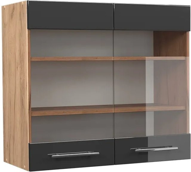 Vicco Küchen-Hängeschrank Fame-Line in Eiche und Anthrazit mit Glastüren und Softclose-Funktion, Breite: 80 cm - Bild 2