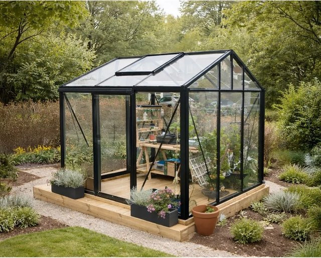 Bloomcabin Gewächshaus GHC2 Klassik in Schwarz mit Sicherheitsglas, Aluminium und integriertem Belüftungssystem sowie Dachfenster - Bild 1
