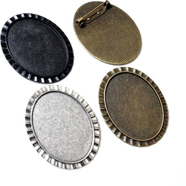 Wadsfred Brosche Cameo Cabochon Blank Basis, Antik Silber, 30x40mm - Bild 1