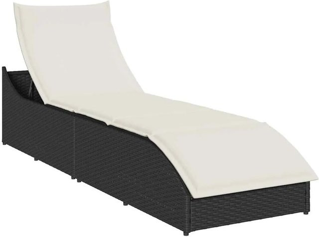 vidaXL Klappliege aus Poly-Rattan mit wetterfester Auflage und Stauraum in Schwarz - Bild 1
