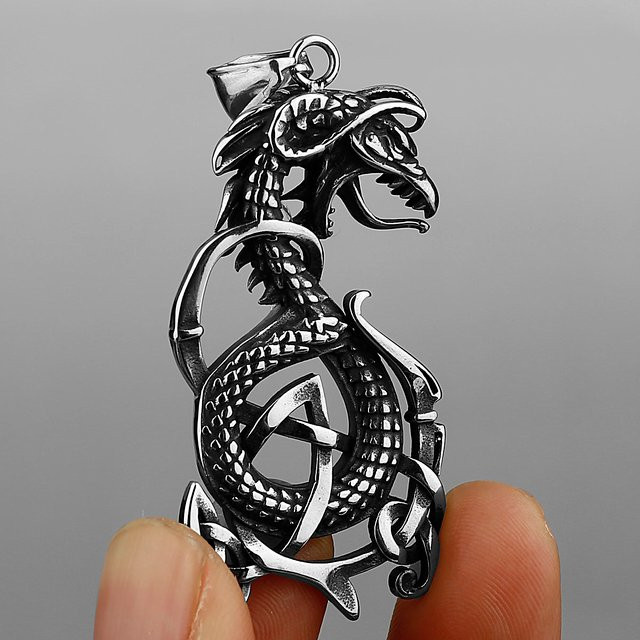 Halskette mit Anhänger Wikinger Drache Ouroboros, Edelstahl, Herren - Bild 1