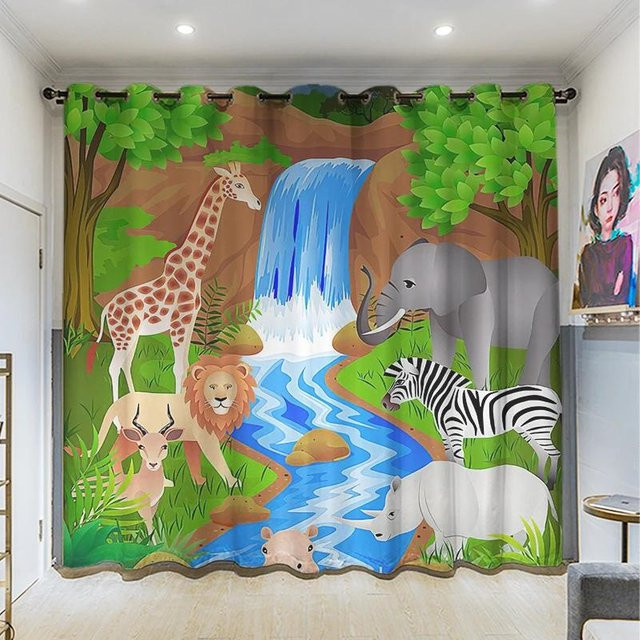 Yiran Furniture Zoo Vorhänge mit Waldtier-Print für Kinder, 2er-Set, Mehrfarbig, B: 50 cm, H: 130 cm - Bild 1