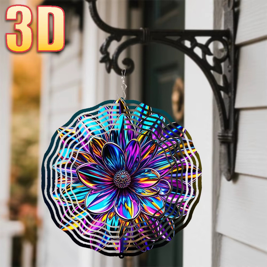 CIFBUY 3D Metall-Blumen-Windspiel für den Garten, Regenbogen Windspinner mit Drehhaken, Durchmesser: 25,4 cm, Farbe: Multicolour - Bild 3