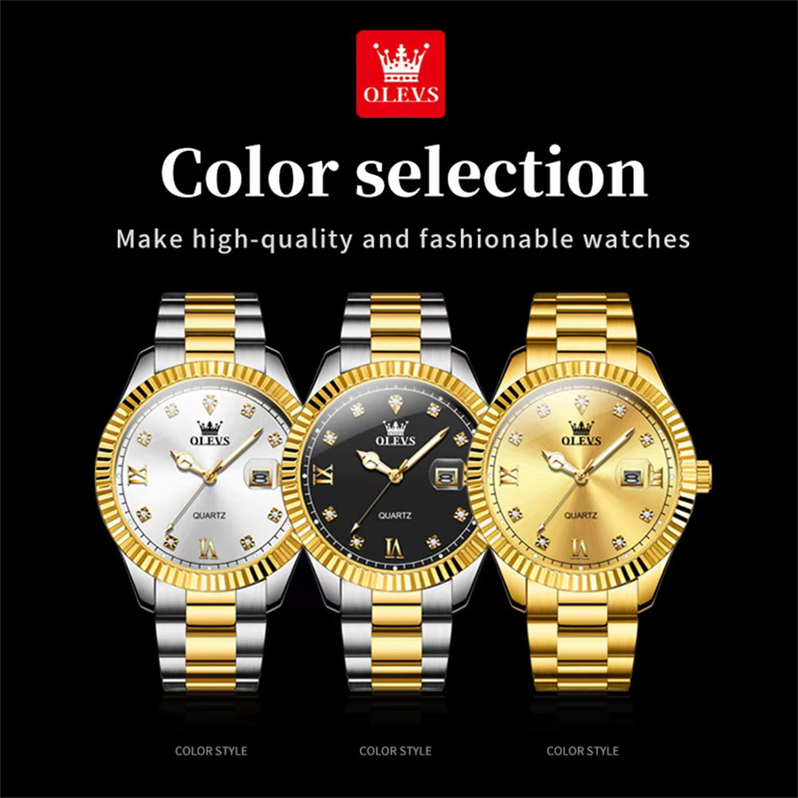 OLEVS Armbanduhr, Quarz, Edelstahl, Gold, Diamant, Herren - Bild 4