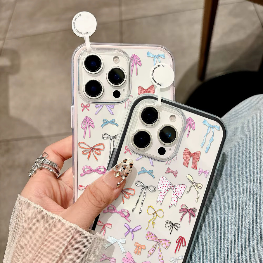 Bunte Schleife Handyhülle für Apple iPhone 17 16 15 14 13 12 Pro Max, transparent mit bonbonfarbenem Rahmen und stoßfestem Schutz - Bild 3