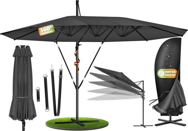 KESSER Doppelsonnenschirm Ampelschirm aus Aluminium mit Kurbel und Ständer, B: 460 cm, H: 270 cm, wasserabweisend, neigbar und 360 Grad drehbar - Bild 1