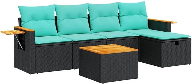 vidaXL 6-teilige Garten-Sofagarnitur in L-Form aus Poly-Rattan mit Kissen in Schwarz - Bild 1