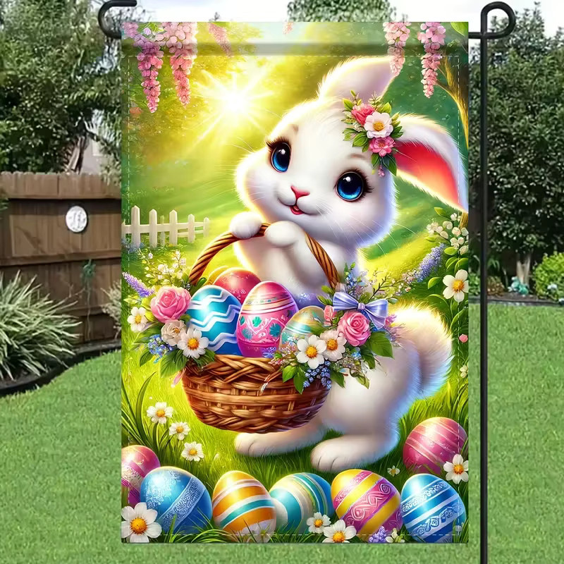 VIKAMA Gartenflagge mit Osterhasen-Ei-Muster für Frühling und Ostern, Mehrfarbig, B/H: 30 x 45 cm - Bild 3