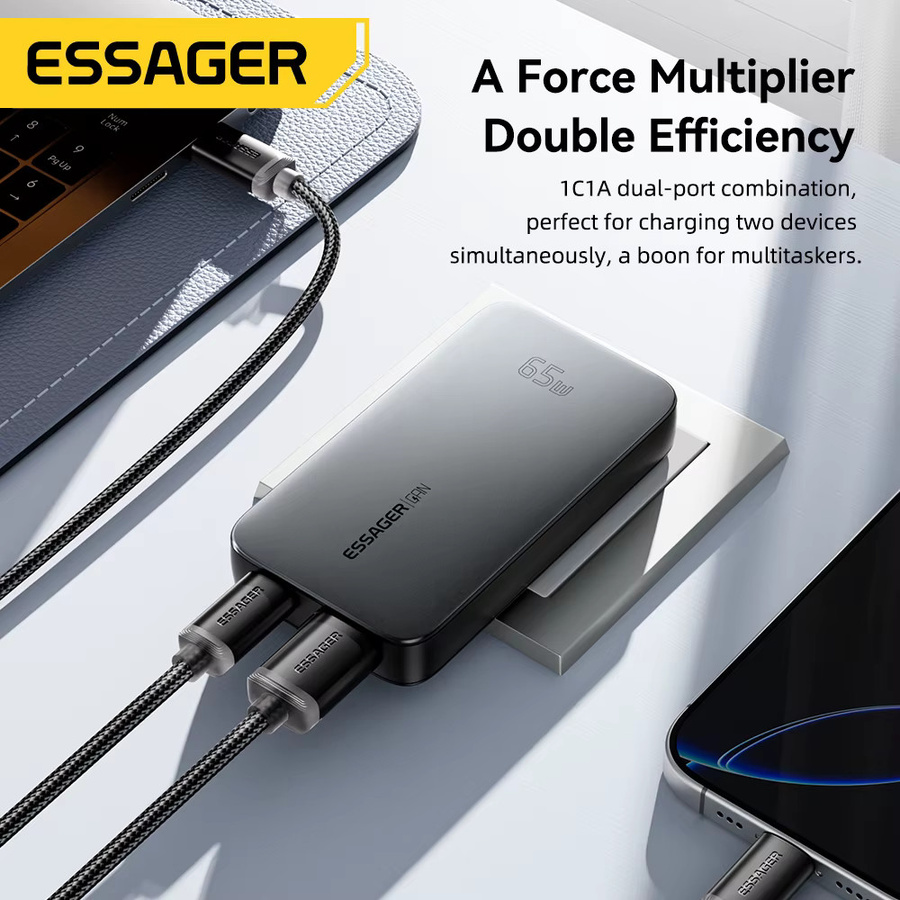 Essager 65 W GaN Reiseladegerät mit Quick Charge 4.0 PD3.0 PPS und USB-C für iPhone, Samsung und MacBook - Bild 3
