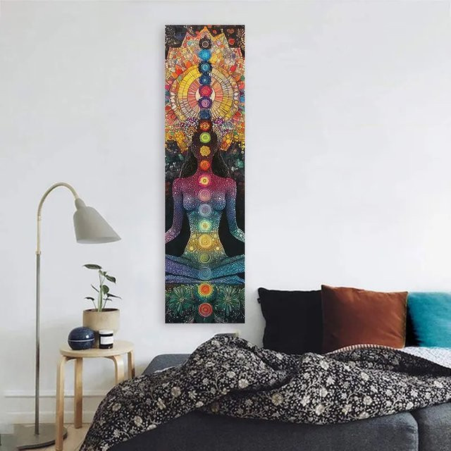 VIKAMA Sieben-Chakren-Wandteppich in Multicolour, spirituelle Wanddekoration im Ethno-Stil, Breite: 150 cm, Tiefe: 40 cm - Bild 1