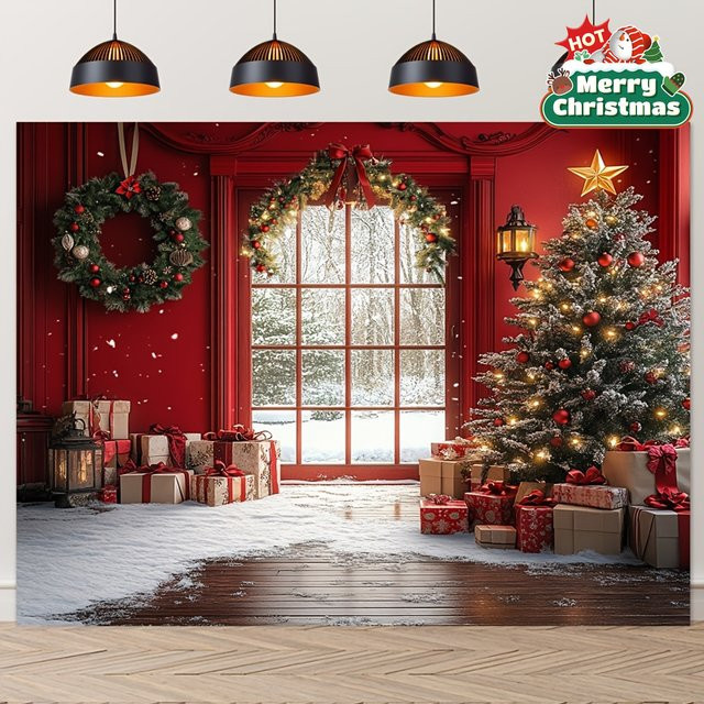 VIKAMA Weihnachtsbaum Wandteppich als Wandbehang für deine Weihnachtsdekoration in Rot und Grün - Bild 1