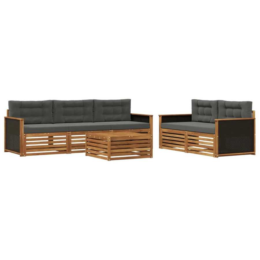 vidaXL Outdoor-Sofagarnitur aus Akazienholz mit 6 Teilen in Anthrazit und Natur - Bild 2