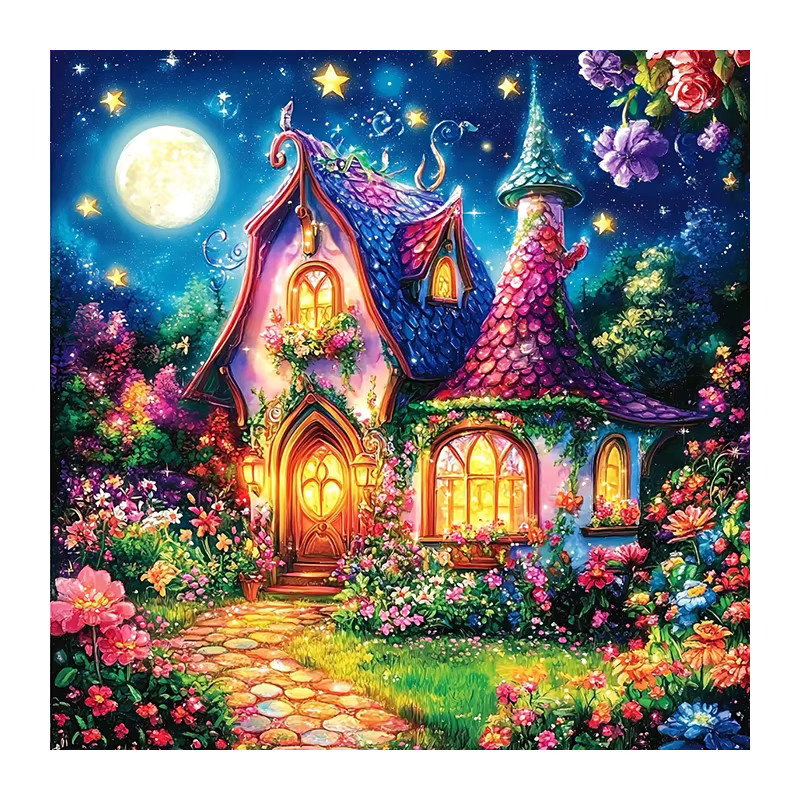 Huacan Diamant-Malset Mondhaus Garten Landschaft als Diamant-Mosaik in Multicolour, B/H: 20 x 20 cm - Bild 4