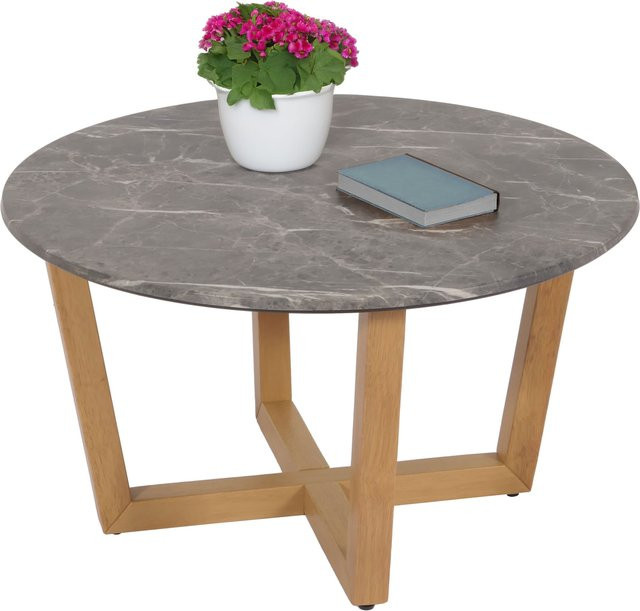 Couchtisch MCW M61 in Marmor/Stein-Optik Grau mit hellem Gestell, Durchmesser: 80 cm - Bild 1