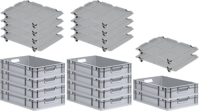 PROREGAL SparSet 10x Eurobox NextGen Grip mit Auflagedeckel und 4 schwarzen Schiebeschnappverschlüssen, Grau, H x B x T: 12 x 40 x 60 cm, 23 Liter, mit verstärkten Wänden - Bild 1