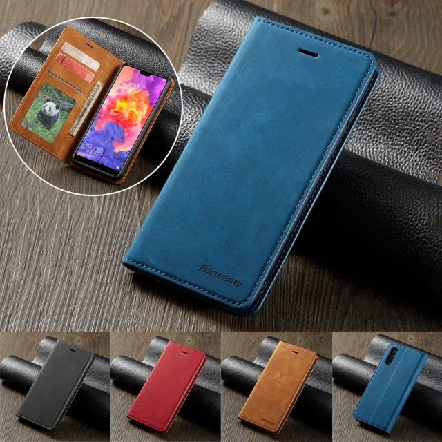 Forwenw Flip Leder Handyhülle mit Magnet-Brieftasche und Kartenfach für Huawei P30 Pro, P40, P20 Lite und Mate 30 20 Pro in Schwarz - Bild 1