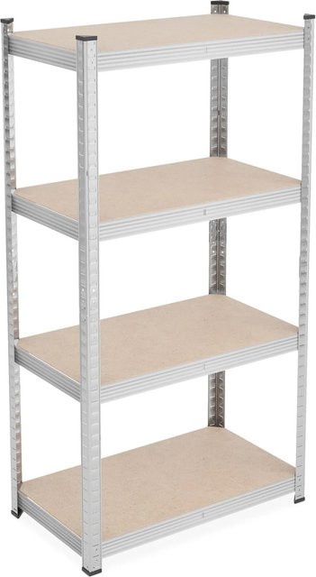 Relaxdays Schwerlastregal aus Stahl und MDF, Silber verzinkt, 4 Ebenen, Höhe: 138 cm, Breite: 70 cm, Tiefe: 40 cm - Bild 1
